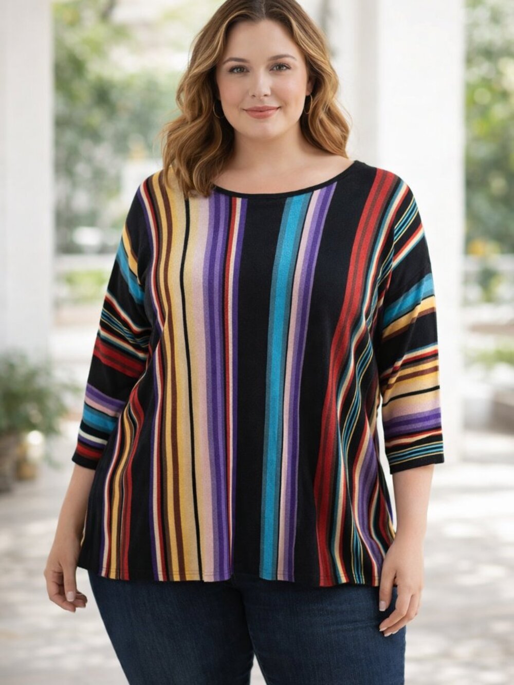 Chaps Striped Multicolored Linen Cotton Blend Knit Top/Sweater